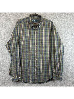 Ralph Lauren Mens XL Classic Fit Green Plaid Button-Down Long Sleeve Shirt Polo